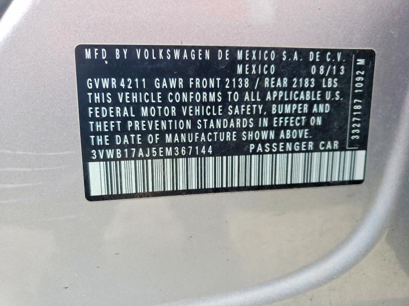 2014 Volkswagen Jetta მანქანა იყიდება აუქციონზე, vin: 3VWB17AJ5EM367144, აუქციონის ნომერი: 50413726
