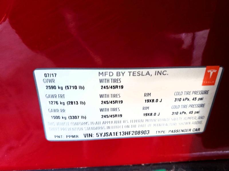 2017 Tesla Model S მანქანა იყიდება აუქციონზე, vin: 5YJSA1E13HF208903, აუქციონის ნომერი: 48934856