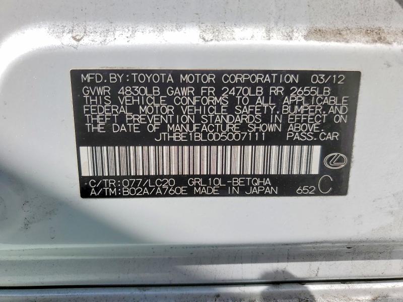 Продажа на аукционе авто 2013 Lexus Gs, vin: JTHBE1BL0D5007111, номер лота: 52077816