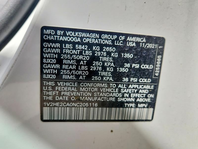 Aukcja sprzedaży 2022 Volkswagen Atlas Cross Sport, vin: 1V2HE2CA0NC205116, numer aukcji: 49390206