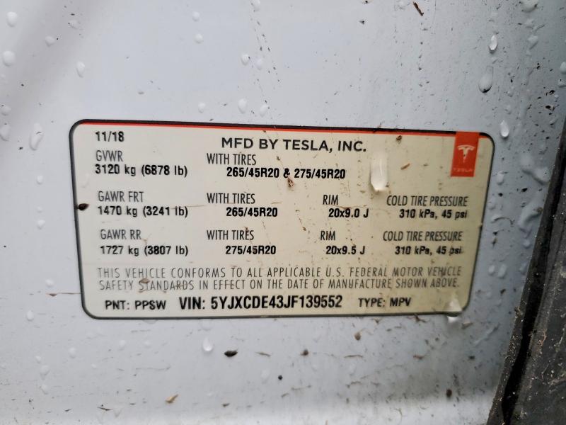 Aukcja sprzedaży 2018 Tesla Model X, vin: 5YJXCDE43JF139552, numer aukcji: 48087646