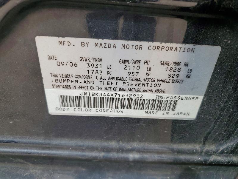 51097726 :رقم المزاد ، JM1BK344X71632932 vin ، 2007 Mazda 3 مزاد بيع