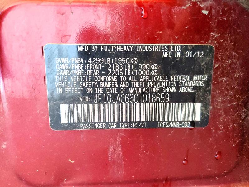 Продажа на аукционе авто 2012 Subaru Impreza, vin: JF1GJAC66CH018659, номер лота: 50420146