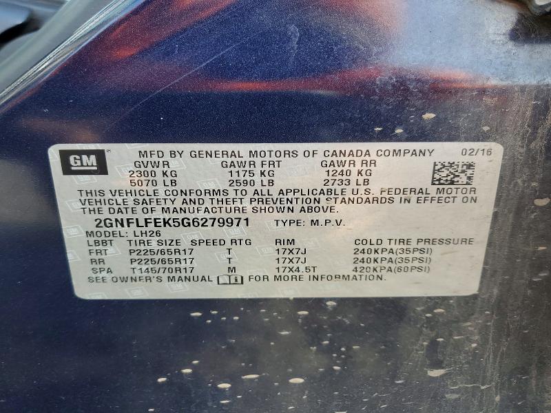 51643836 :رقم المزاد ، 2GNFLFEK5G6279971 vin ، 2016 Chevrolet Equinox مزاد بيع