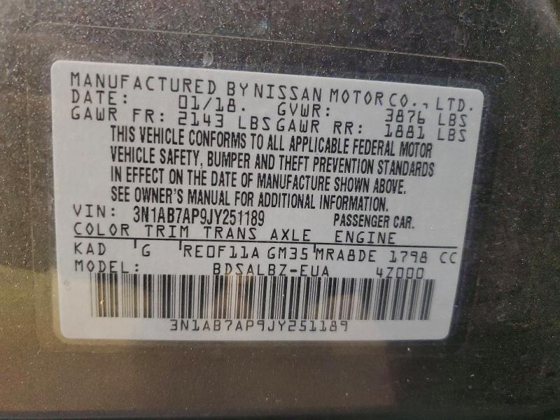 Продажа на аукционе авто 2018 Nissan Sentra, vin: 3N1AB7AP9JY251189, номер лота: 48151106