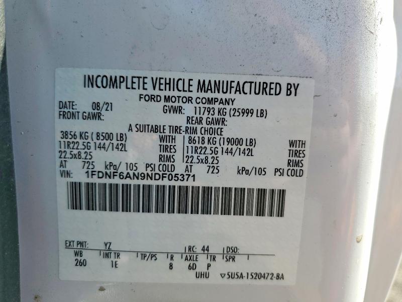 2022 Ford F650 მანქანა იყიდება აუქციონზე, vin: 1FDNF6AN9NDF05371, აუქციონის ნომერი: 51150066