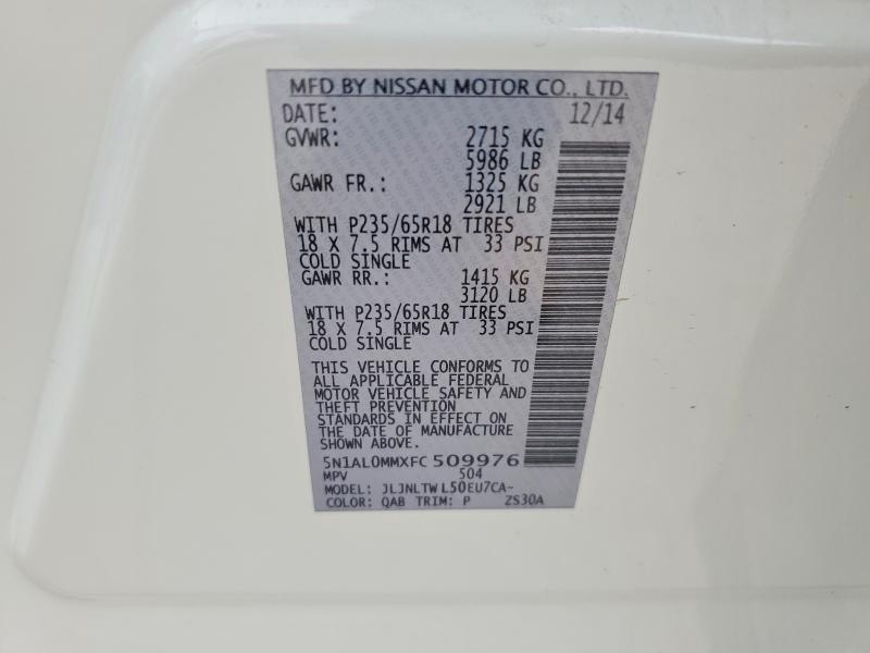 Aukcja sprzedaży 2015 Infiniti Qx60, vin: 5N1AL0MMXFC509976, numer aukcji: 50962866
