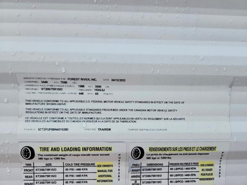 Продажа на аукционе авто 2022 Palonimo Trailers, vin: 5ZT2PUPB9N4016280, номер лота: 48969176