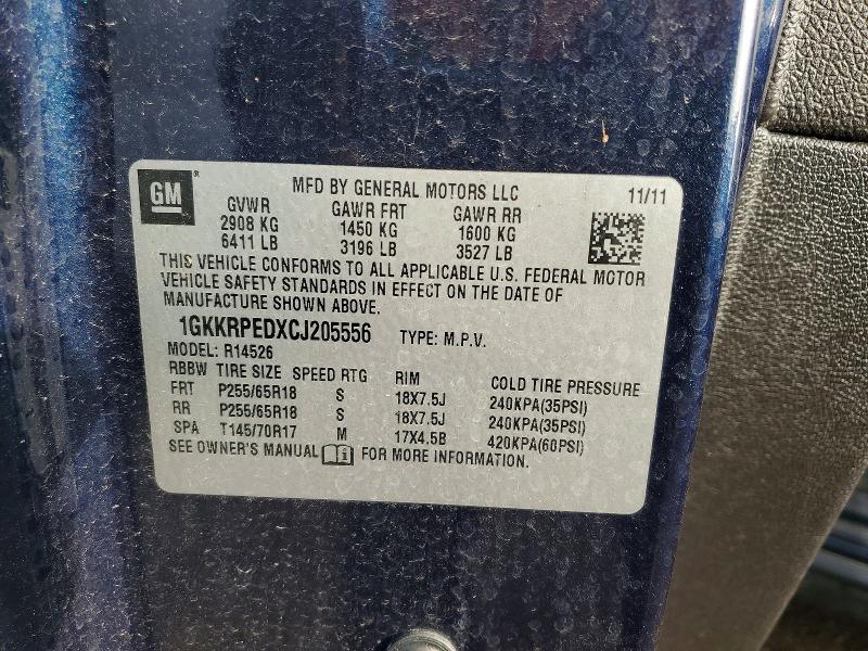 51198636 :رقم المزاد ، 1GKKRPEDXCJ205556 vin ، 2012 Gmc Acadia مزاد بيع