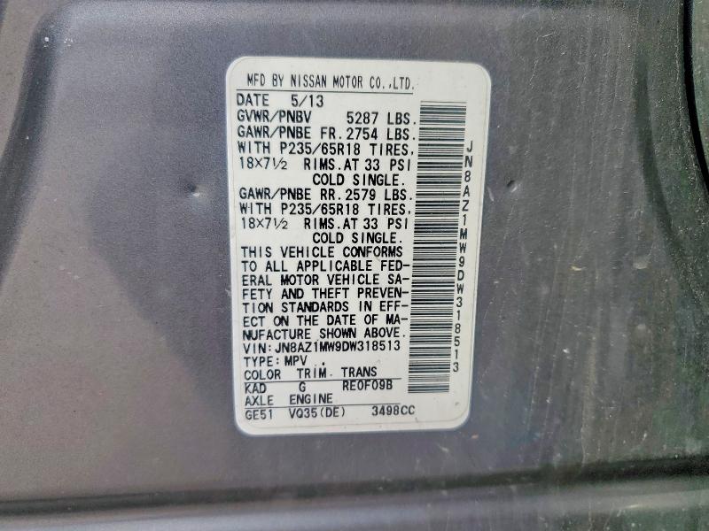 51458406 :رقم المزاد ، JN8AZ1MW9DW318513 vin ، 2013 Nissan Murano مزاد بيع
