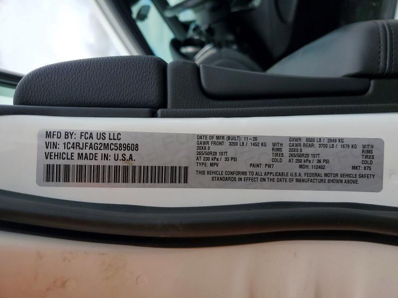 2021 Jeep Grand Cherokee მანქანა იყიდება აუქციონზე, vin: 1C4RJFAG2MC589608, აუქციონის ნომერი: 49872656