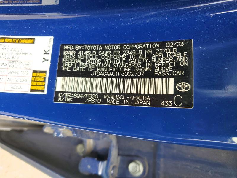 2023 Toyota Prius მანქანა იყიდება აუქციონზე, vin: JTDACAAU1P3002707, აუქციონის ნომერი: 50349156