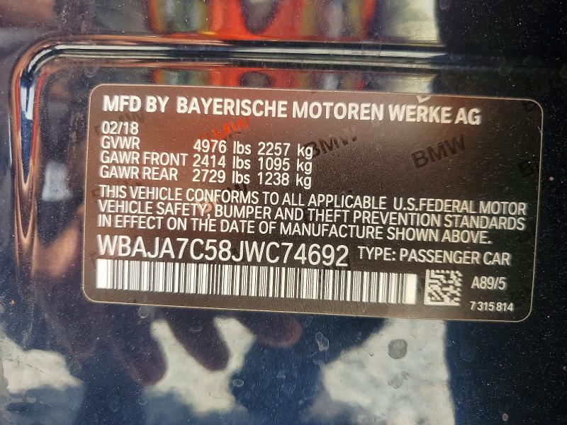 Auction sale of the 2018 Bmw 530, vin: WBAJA7C58JWC74692, lot number: 50945726