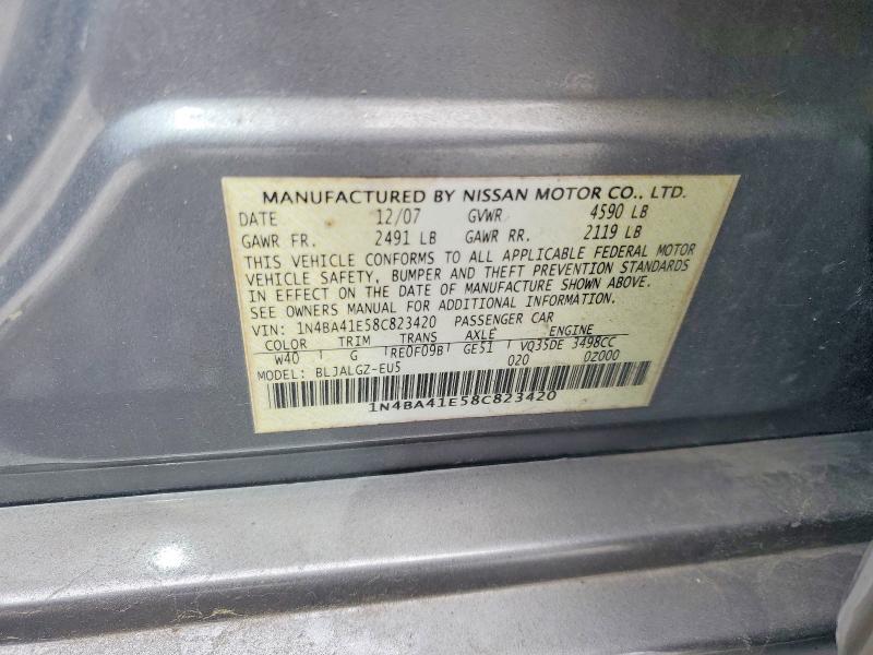 2008 Nissan Maxima მანქანა იყიდება აუქციონზე, vin: 1N4BA41E58C823420, აუქციონის ნომერი: 51297486