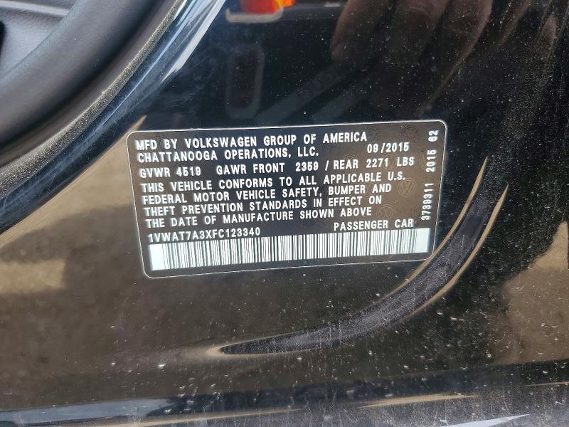 Aukcja sprzedaży 2015 Volkswagen Passat, vin: 1VWAT7A3XFC123340, numer aukcji: 49980366