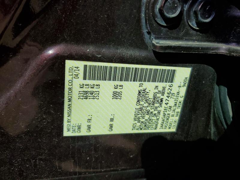 Aukcja sprzedaży 2014 Nissan Maxima, vin: 1N4AA5AP1EC474626, numer aukcji: 48956016
