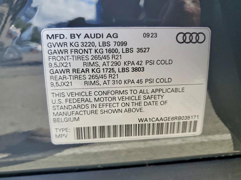 2024 Audi Q8 E-tron მანქანა იყიდება აუქციონზე, vin: WA1CAAGE6RB035171, აუქციონის ნომერი: 49744076