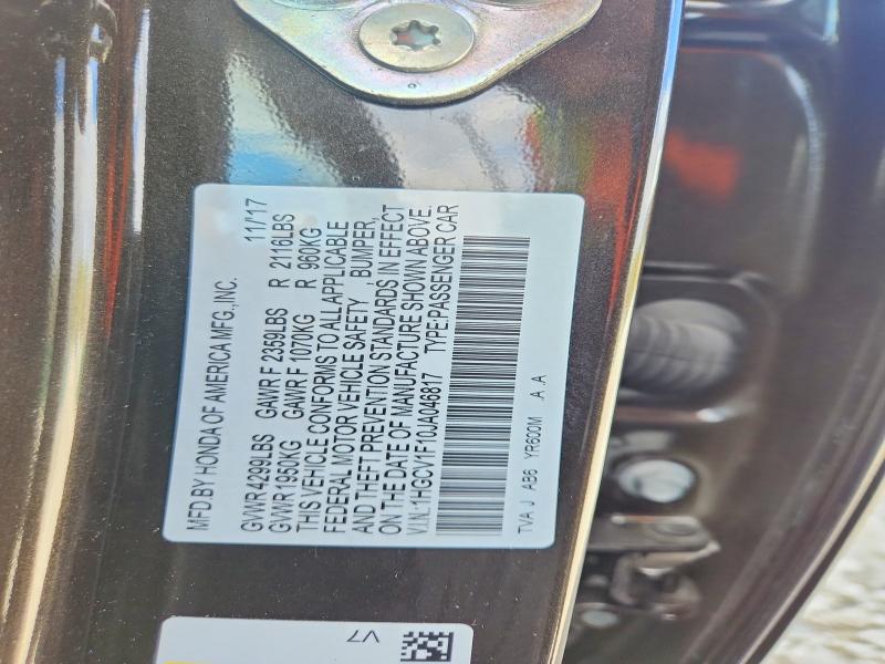 2018 Honda Accord მანქანა იყიდება აუქციონზე, vin: 1HGCV1F10JA046817, აუქციონის ნომერი: 51099086