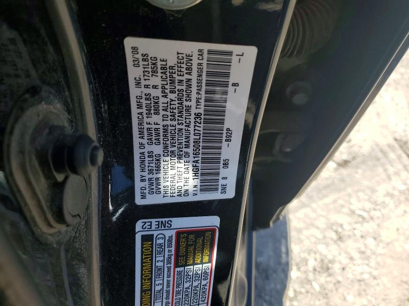Aukcja sprzedaży 2008 Honda Civic, vin: 1HGFA16508L077236, numer aukcji: 50585276