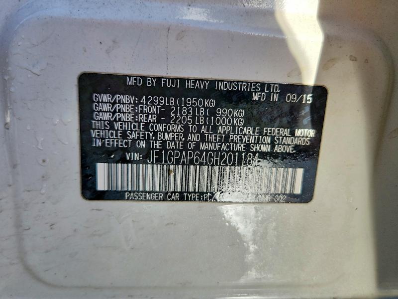 48503156 :رقم المزاد ، JF1GPAP64GH201184 vin ، 2016 Subaru Impreza مزاد بيع