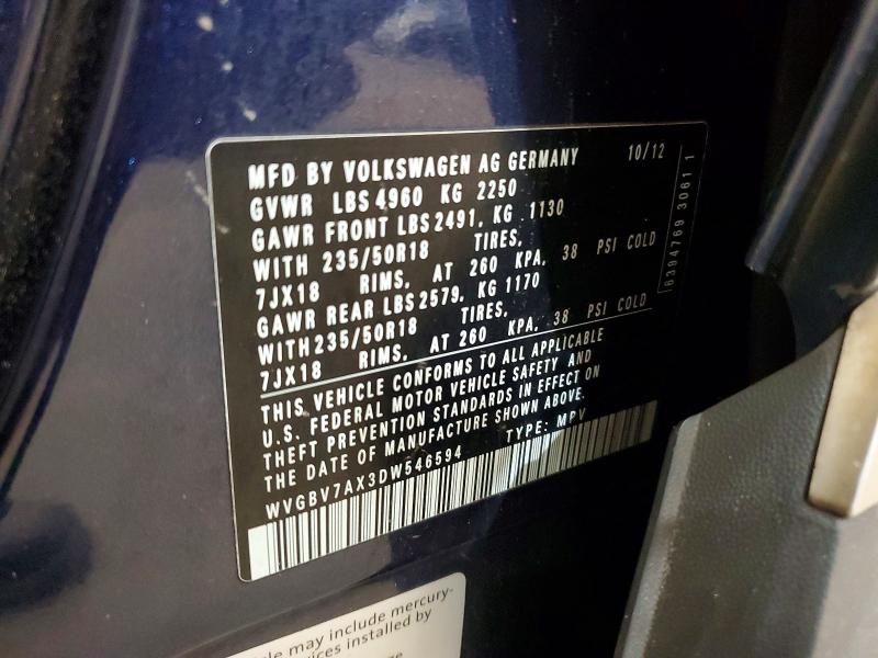 Aukcja sprzedaży 2013 Volkswagen Tiguan, vin: WVGBV7AX3DW546594, numer aukcji: 48586976