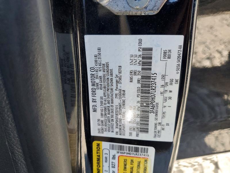 Aukcja sprzedaży 2020 Ford Fusion, vin: 3FA6P0HD7LR237415, numer aukcji: 50505446