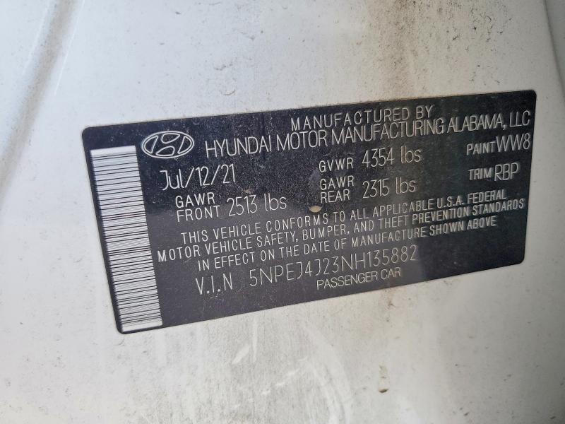 50344036 :رقم المزاد ، 5NPEJ4J23NH135882 vin ، 2022 Hyundai Sonata مزاد بيع