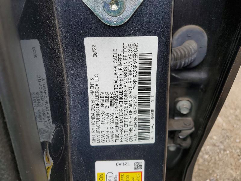 Продаж на аукціоні авто 2022 Honda Civic, vin: 19XFL2H5XNE017495, номер лоту: 50844226