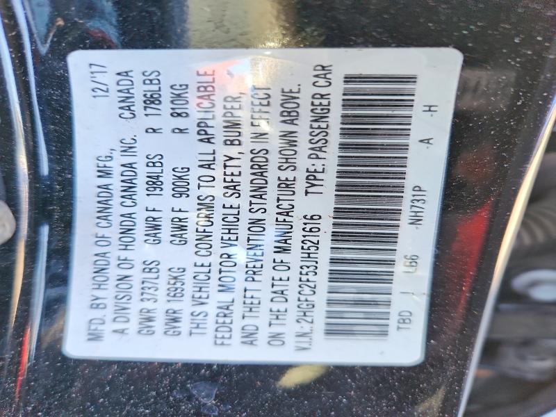 Продажа на аукционе авто 2018 Honda Civic, vin: 2HGFC2F53JH521616, номер лота: 50773206