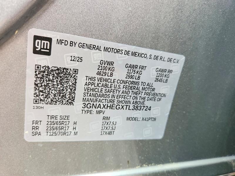2026 Chevrolet Equinox მანქანა იყიდება აუქციონზე, vin: 3GNAXHEGXTL383724, აუქციონის ნომერი: 51542206