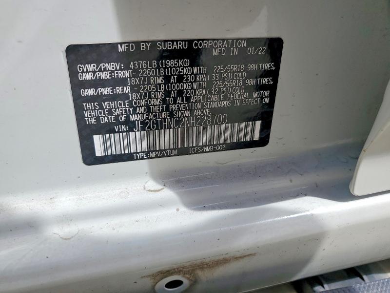 2022 Subaru Crosstrek მანქანა იყიდება აუქციონზე, vin: JF2GTHNC2NH228700, აუქციონის ნომერი: 48649386