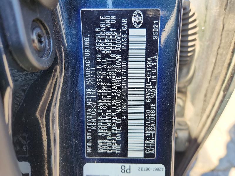 50272616 :رقم المزاد ، 4T1BK1FK1CU507600 vin ، 2012 Toyota Camry مزاد بيع