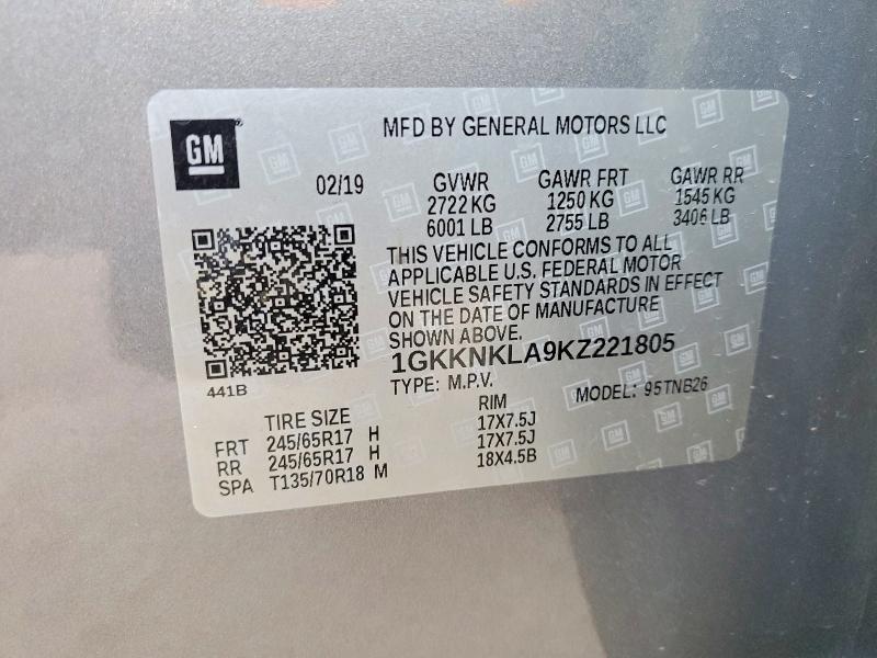 2019 Gmc Acadia მანქანა იყიდება აუქციონზე, vin: 1GKKNKLA9KZ221805, აუქციონის ნომერი: 50272596