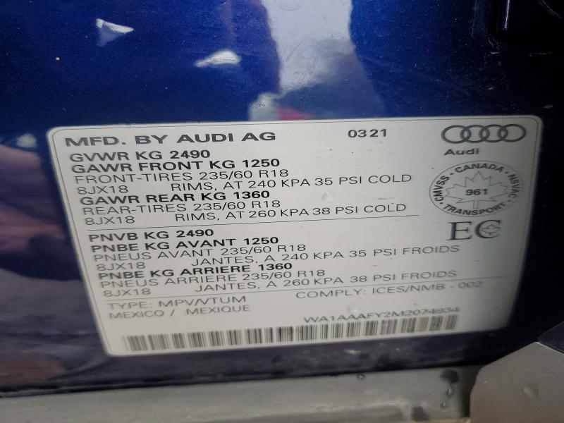 Продажа на аукционе авто 2021 Audi Q5, vin: WA1AAAFY2M2074934, номер лота: 49583036