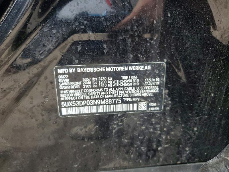 48222266 :رقم المزاد ، 5UX53DP03N9M88775 vin ، 2022 Bmw X3 مزاد بيع