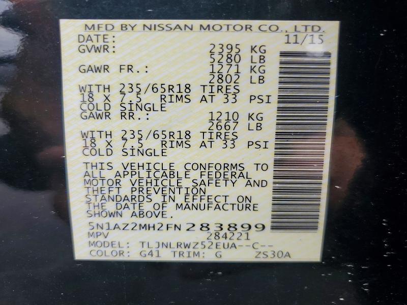Продаж на аукціоні авто 2015 Nissan Murano, vin: 5N1AZ2MH2FN283899, номер лоту: 49876966