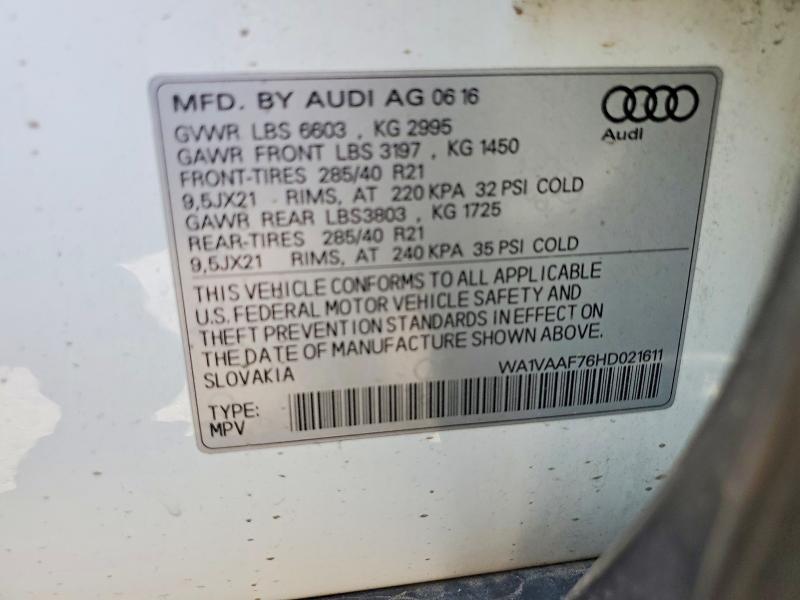 Aukcja sprzedaży 2017 Audi Q7, vin: WA1VAAF76HD021611, numer aukcji: 73891865