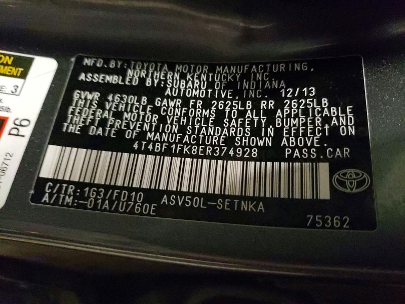 51979586 :رقم المزاد ، 4T4BF1FK8ER374928 vin ، 2014 Toyota Camry مزاد بيع