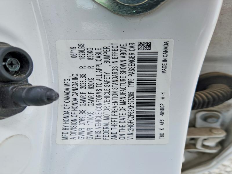 Продаж на аукціоні авто 2019 Honda Civic, vin: 2HGFC2F69KH575285, номер лоту: 51602666