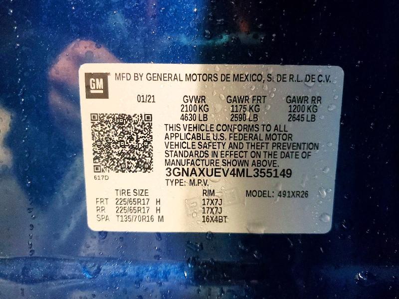 51715696 :رقم المزاد ، 3GNAXUEV4ML355149 vin ، 2021 Chevrolet Equinox مزاد بيع