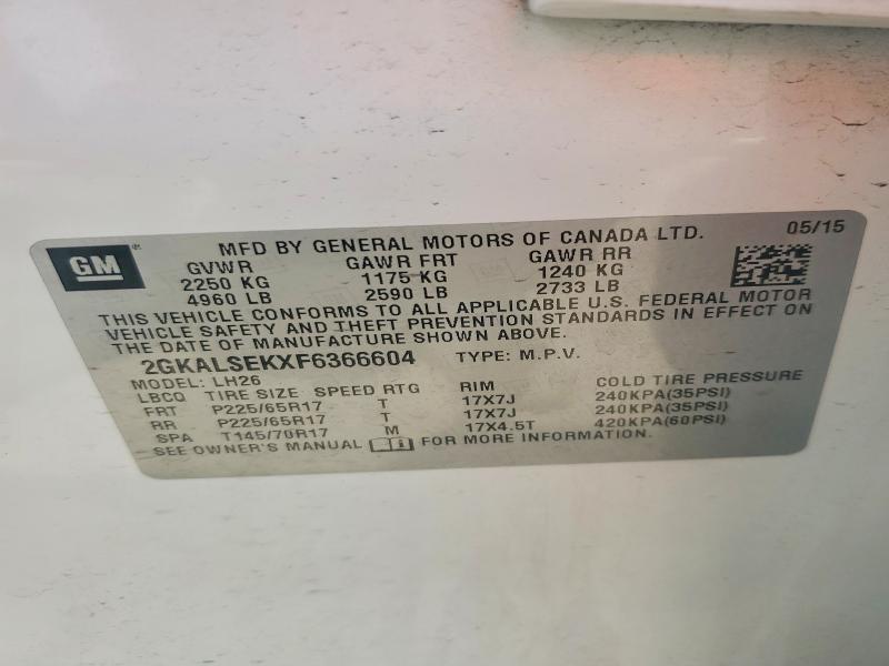 Aukcja sprzedaży 2015 Gmc Terrain, vin: 2GKALSEKXF6366604, numer aukcji: 51605086