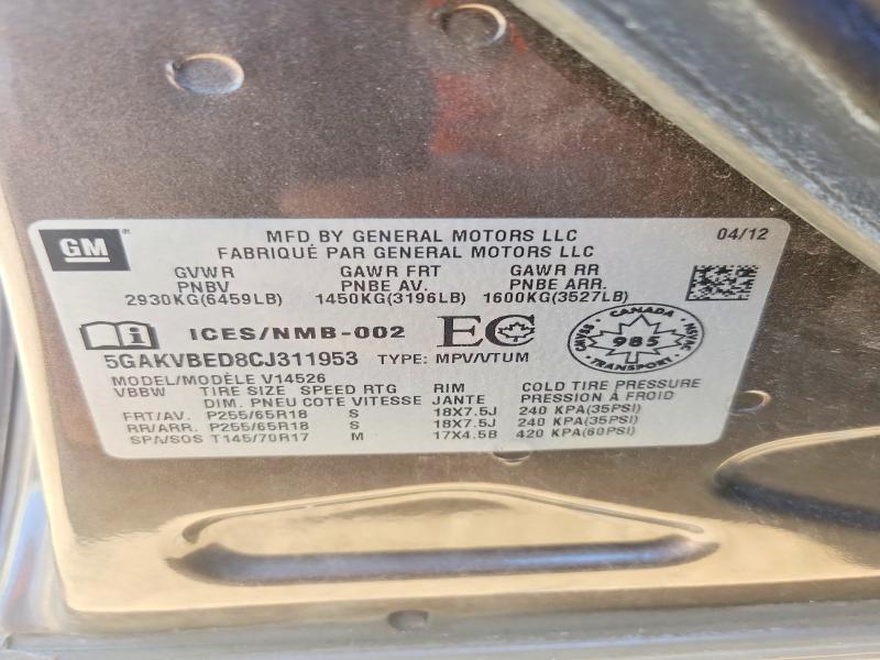 Auction sale of the 2012 Buick Enclave, vin: 5GAKVBED8CJ311953, lot number: 50824006