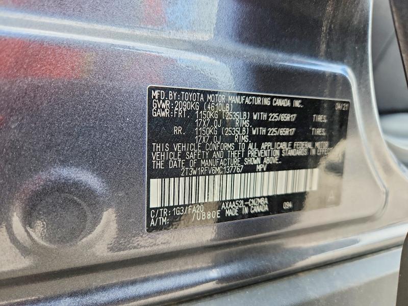 50650016 :رقم المزاد ، 2T3W1RFV6MC137767 vin ، 2021 Toyota Rav4 مزاد بيع