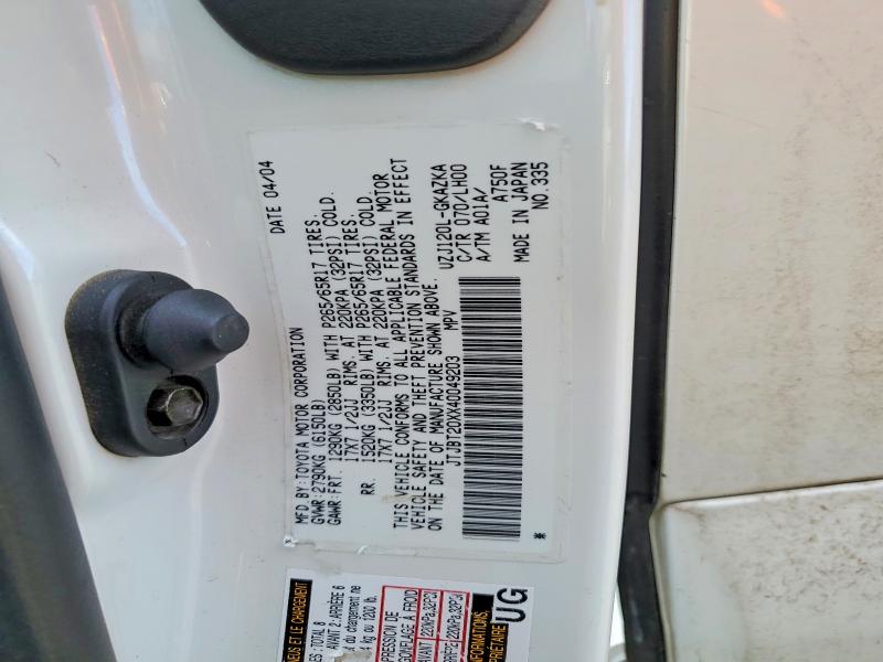 2004 Lexus Gx მანქანა იყიდება აუქციონზე, vin: JTJBT20XX40049203, აუქციონის ნომერი: 50848076