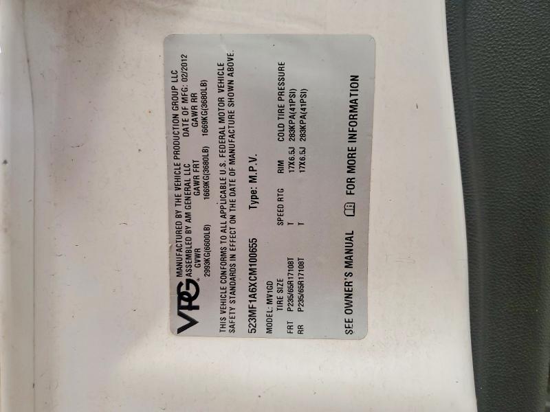 Aukcja sprzedaży 2012 Ford Vpg-mv-1, vin: 523MF1A6XCM100655, numer aukcji: 50269406