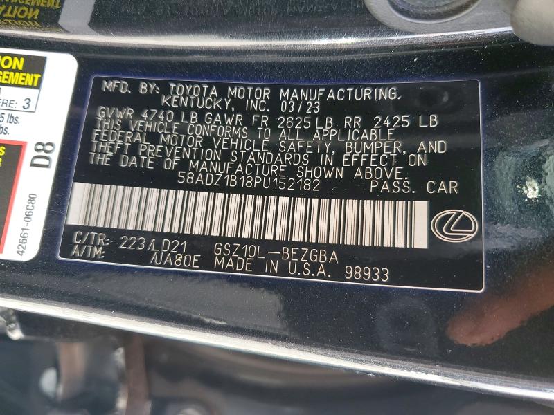 47123786 :رقم المزاد ، 58ADZ1B18PU152182 vin ، 2023 Lexus Es 350 مزاد بيع