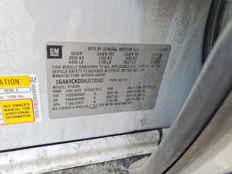 49152136 :رقم المزاد ، 5GAKVCKD3HJ270343 vin ، 2017 Buick Enclave مزاد بيع
