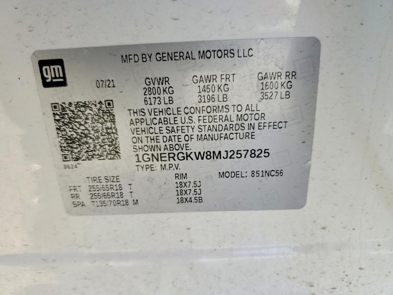 2021 Chevrolet Traverse მანქანა იყიდება აუქციონზე, vin: 1GNERGKW8MJ257825, აუქციონის ნომერი: 51202416
