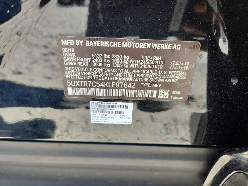 2019 Bmw X3 მანქანა იყიდება აუქციონზე, vin: 5UXTR7C54KLE97642, აუქციონის ნომერი: 50931236