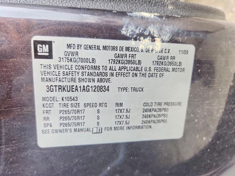 50160596 :رقم المزاد ، 3GTRKUEA1AG120834 vin ، 2010 Gmc Sierra مزاد بيع